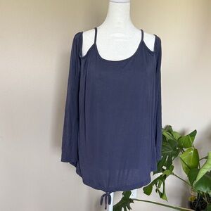 Adore Me Navy Cold Shoulder Pajama Top